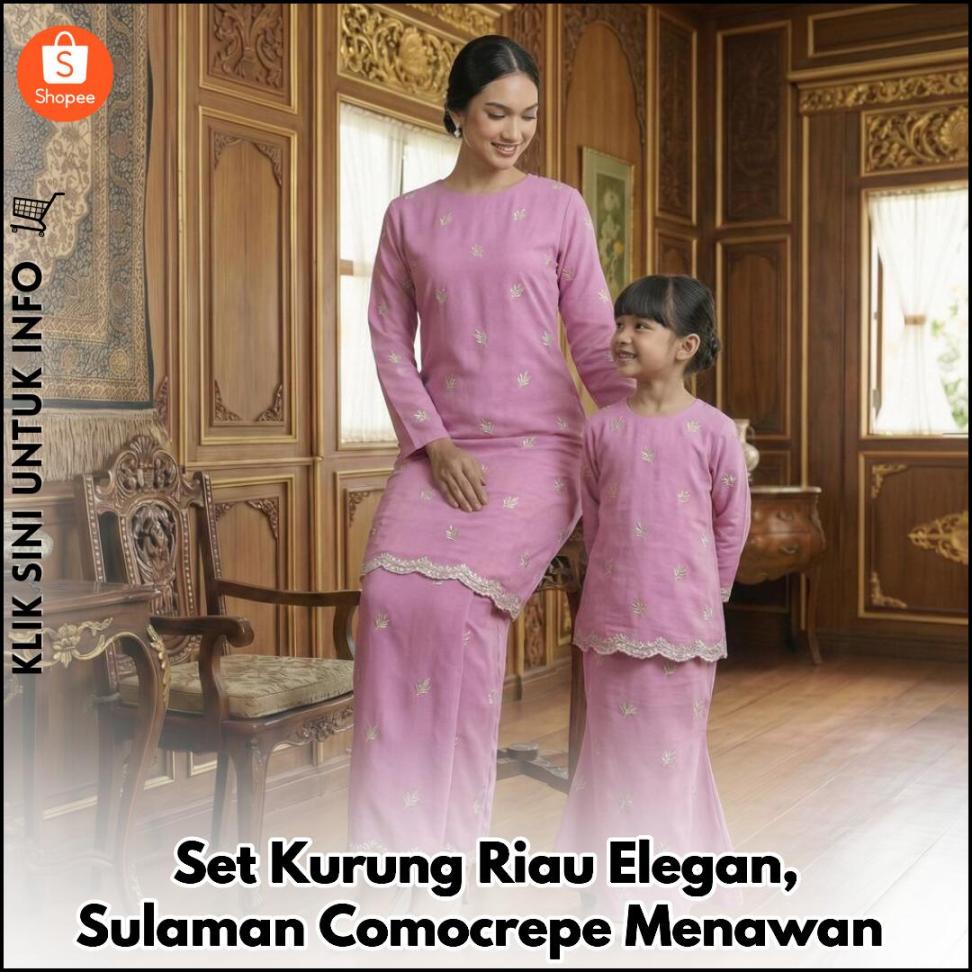 Set Kurung Riau Elegan, Sulaman Comocrepe Menawan