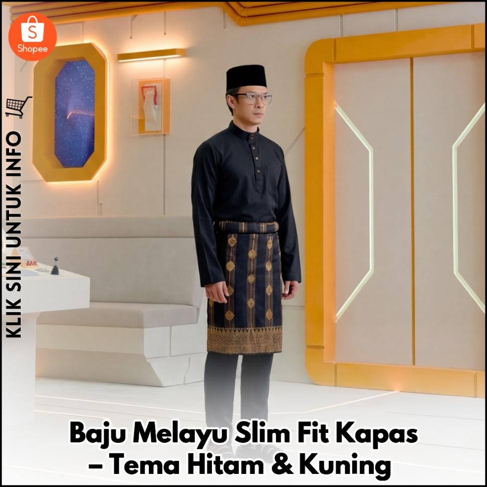Baju Melayu Slim Fit Kapas – Tema Hitam & Kuning