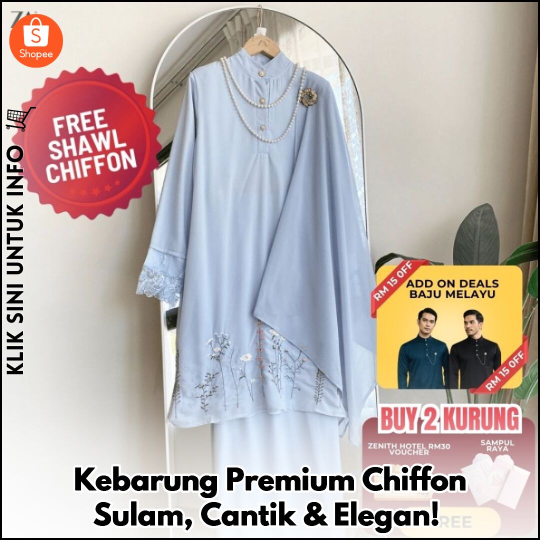 Kebarung Premium Chiffon Sulam, Cantik & Elegan!