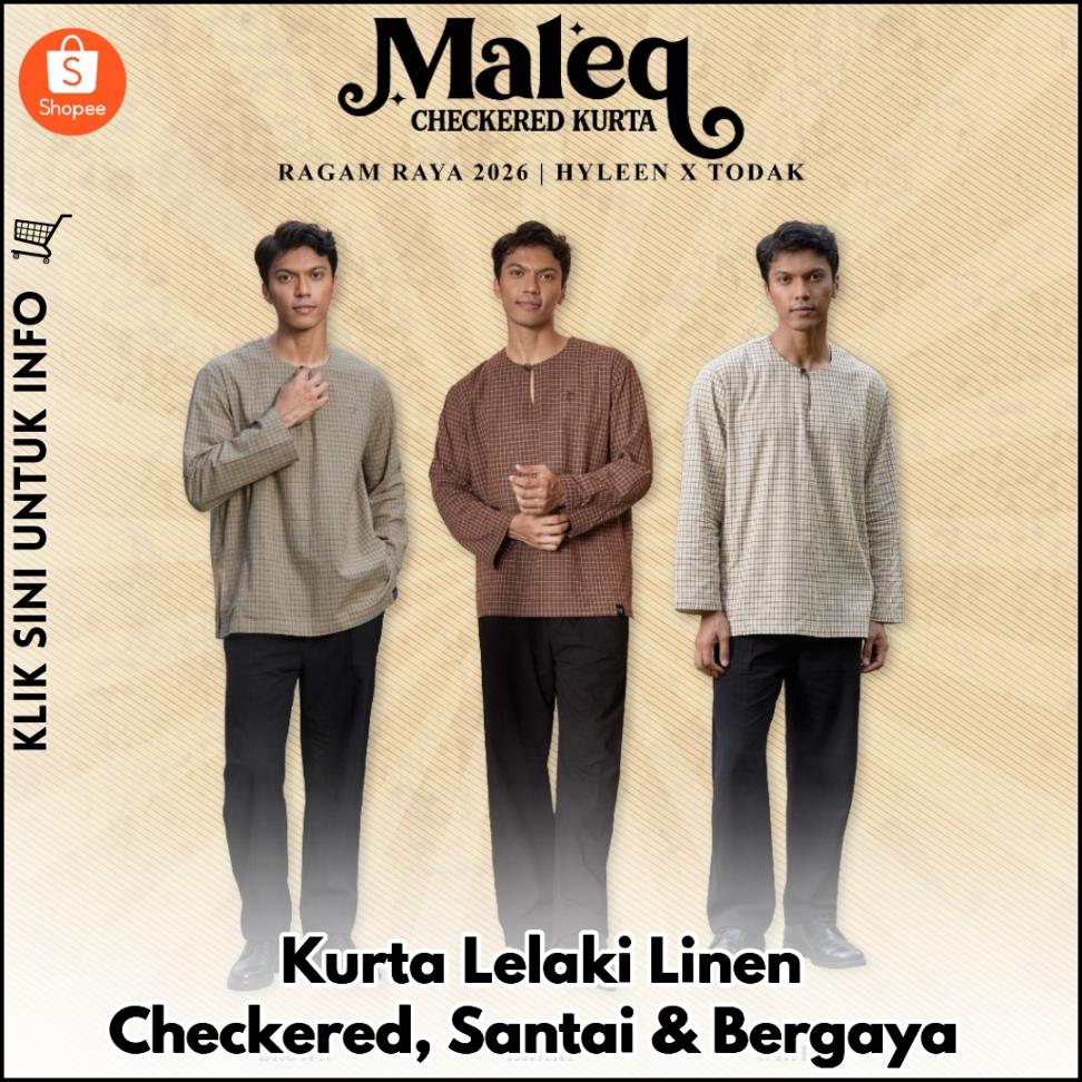Kurta Lelaki Linen Checkered, Santai & Bergaya