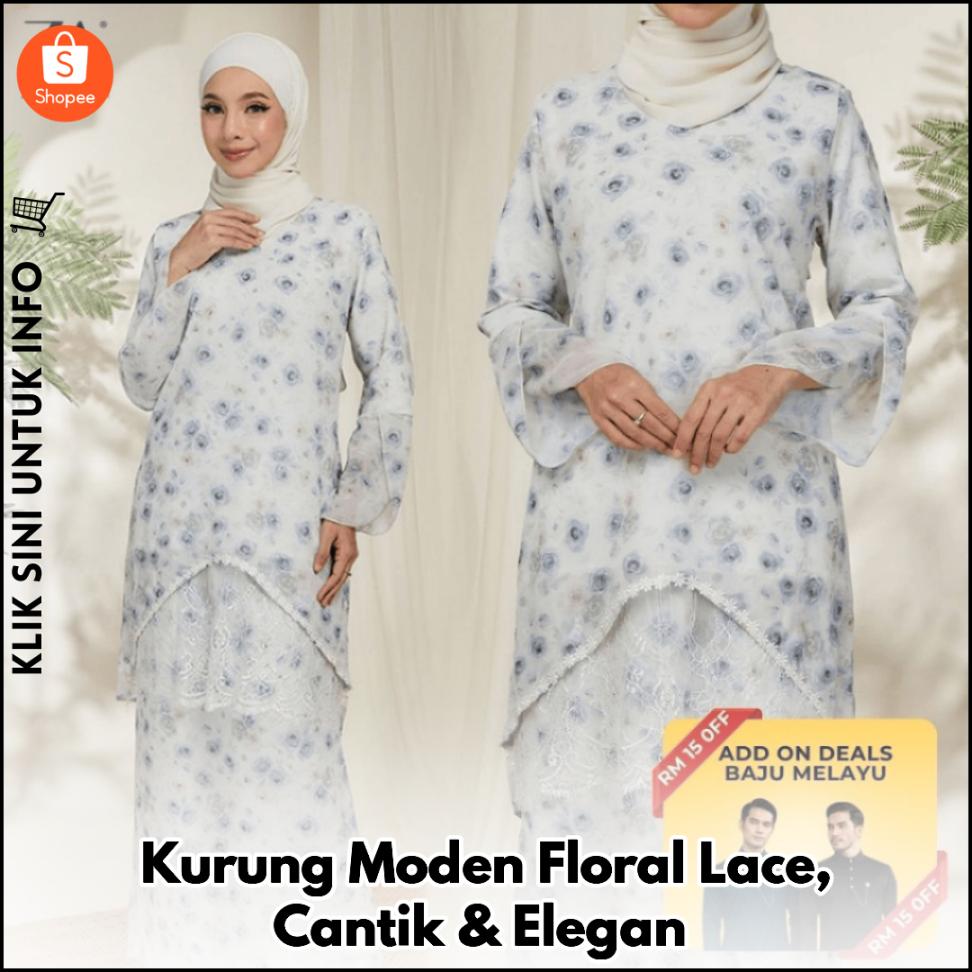 Kurung Moden Floral Lace, Cantik & Elegan