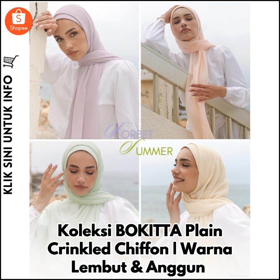 Koleksi BOKITTA Plain Crinkled Chiffon | Warna Lembut & Anggun