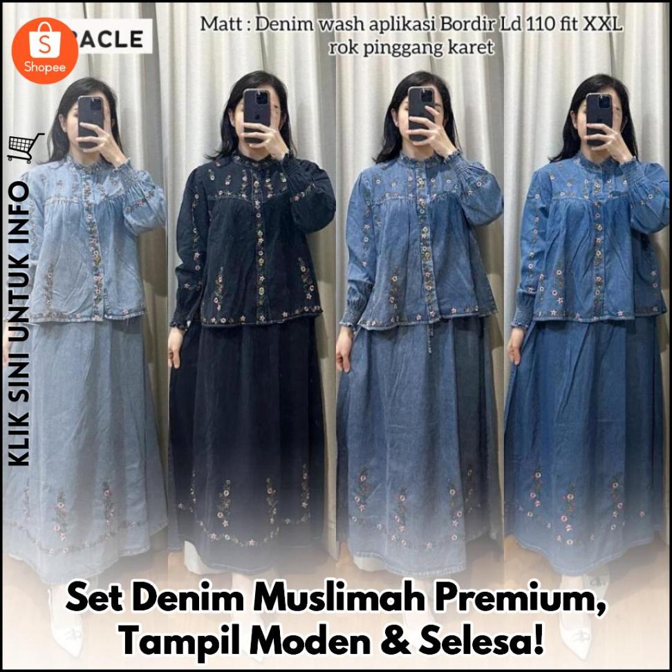Set Denim Muslimah Premium, Tampil Moden & Selesa!