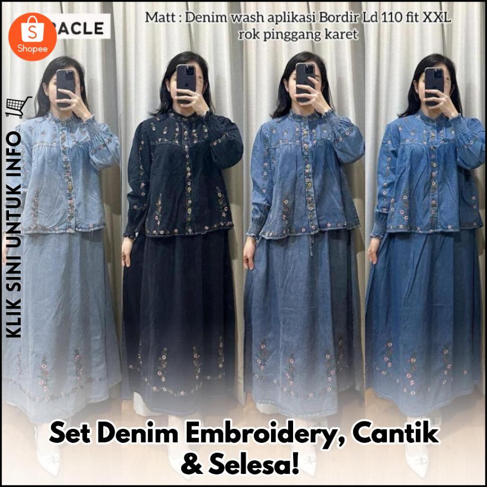 Set Denim Embroidery, Cantik & Selesa!