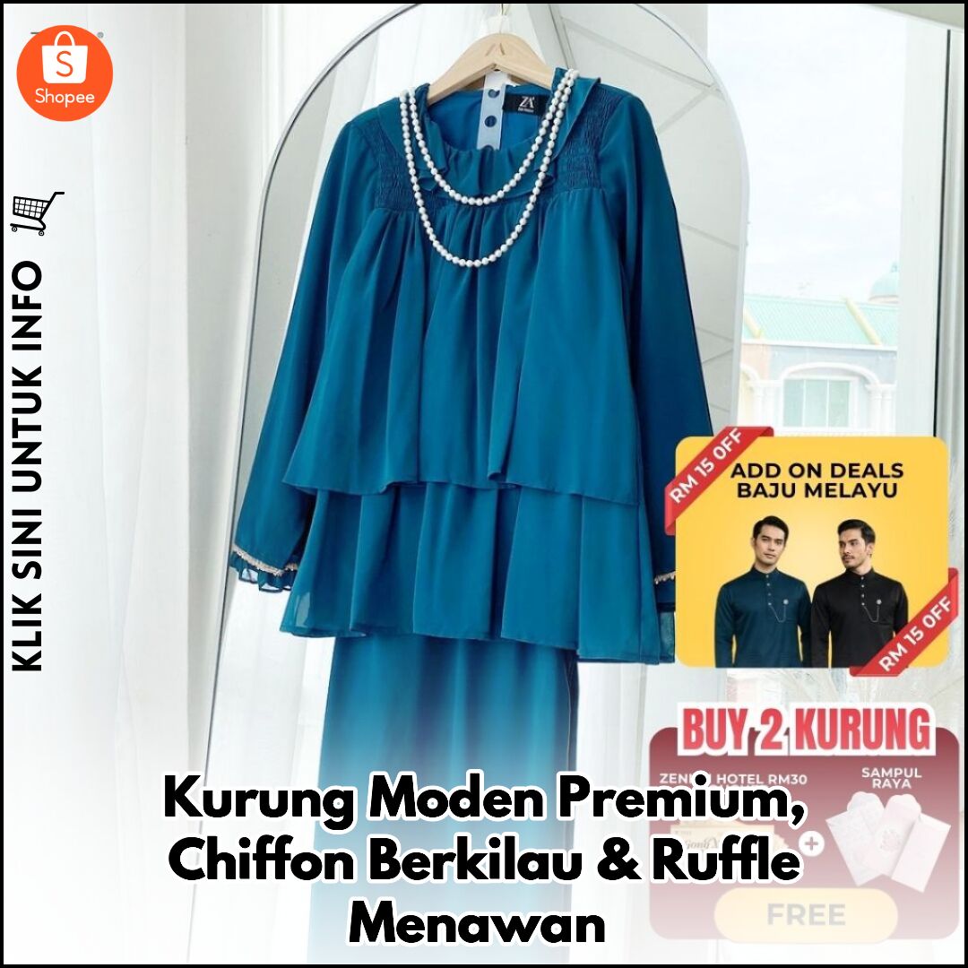 Kurung Moden Premium, Chiffon Berkilau & Ruffle Menawan