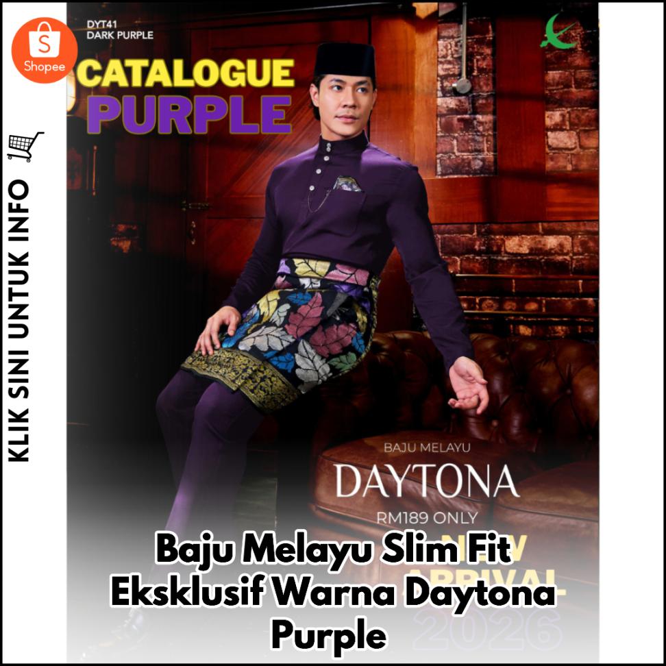 Baju Melayu Slim Fit Eksklusif Warna Daytona Purple