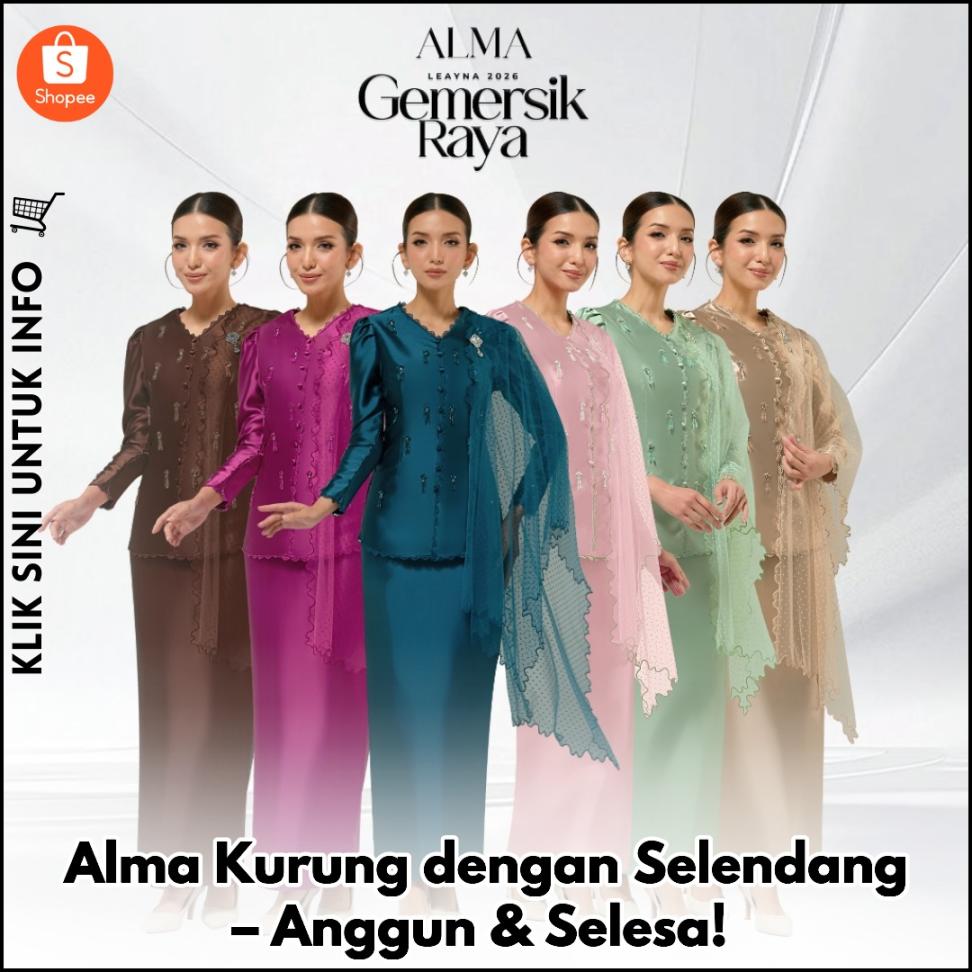 Alma Kurung dengan Selendang – Anggun & Selesa!