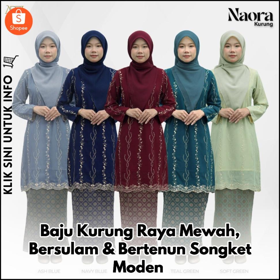 Baju Kurung Raya Mewah, Bersulam & Bertenun Songket Moden