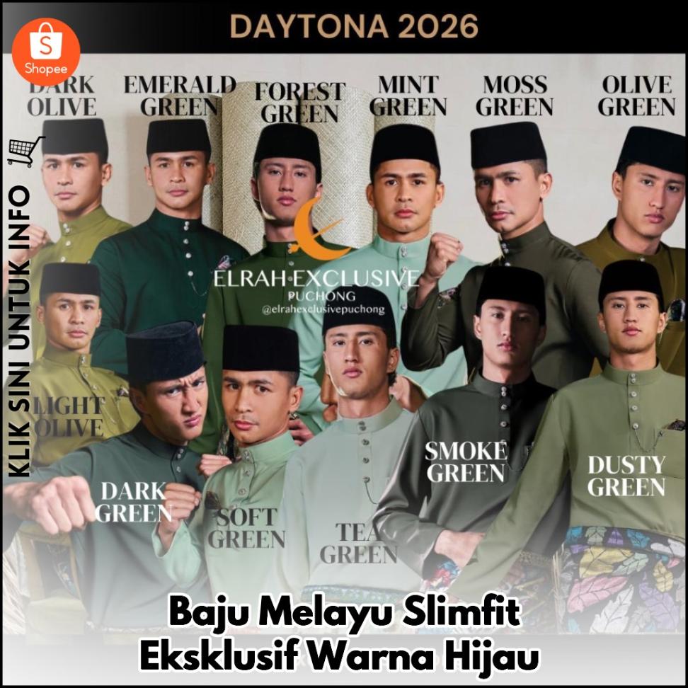 Baju Melayu Slimfit Eksklusif Warna Hijau