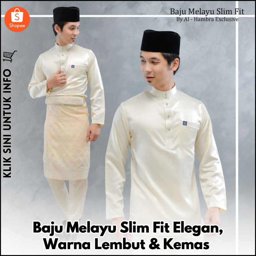 Baju Melayu Slim Fit Elegan, Warna Lembut & Kemas
