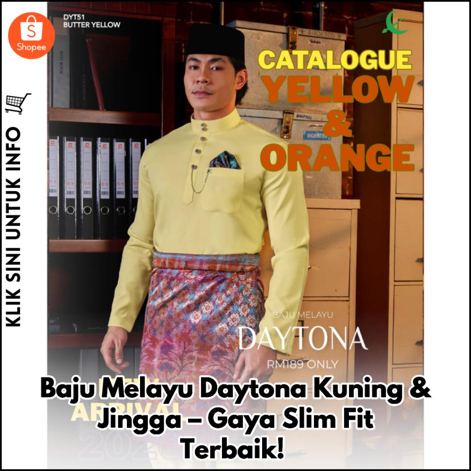 Baju Melayu Daytona Kuning & Jingga – Gaya Slim Fit Terbaik!