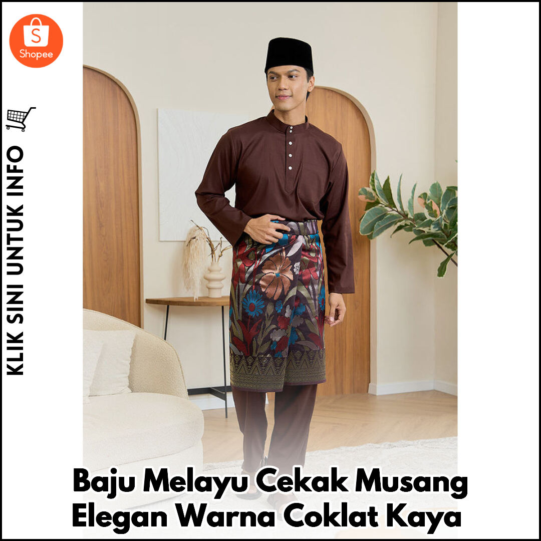 Baju Melayu Cekak Musang Elegan Warna Coklat Kaya