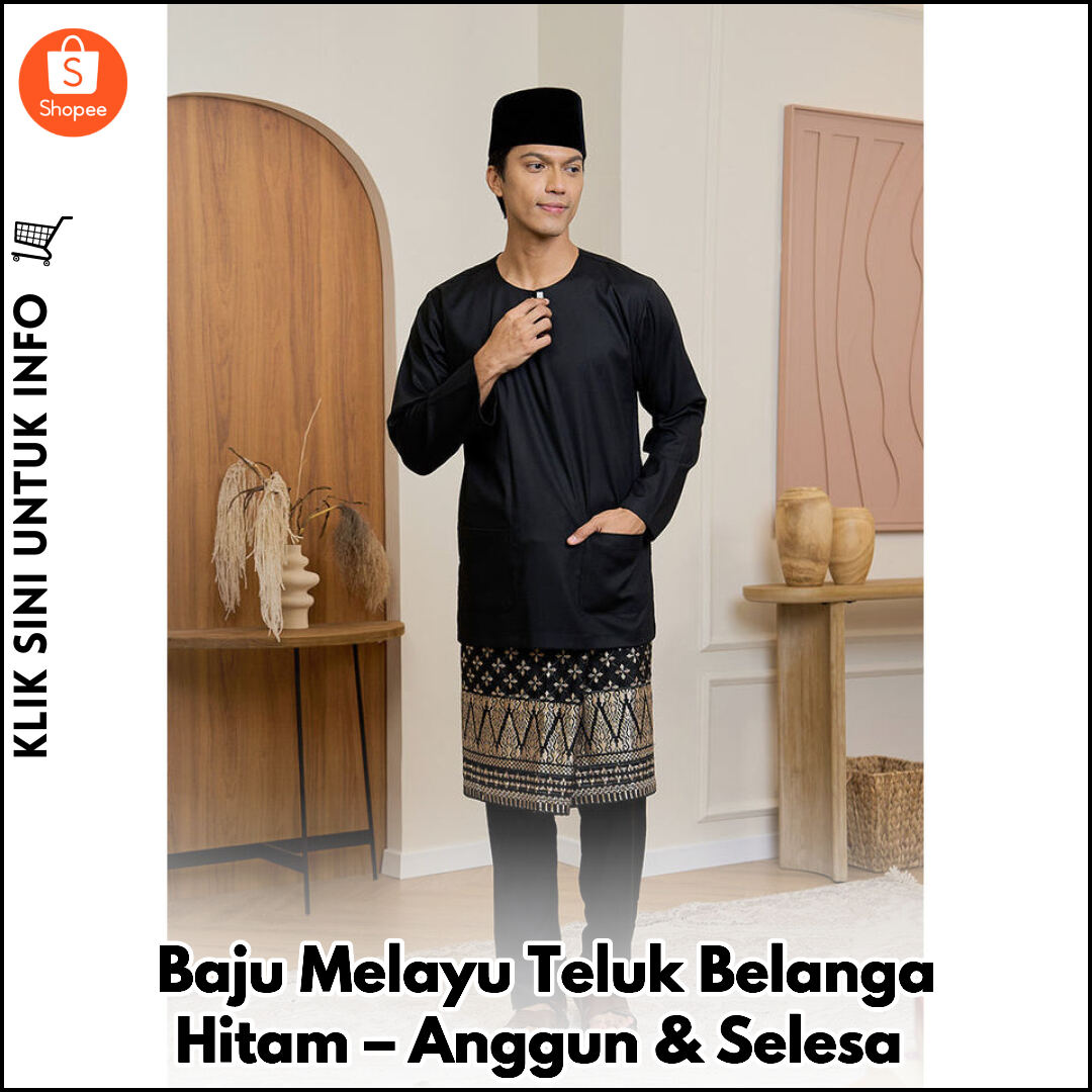 Baju Melayu Teluk Belanga Hitam – Anggun & Selesa