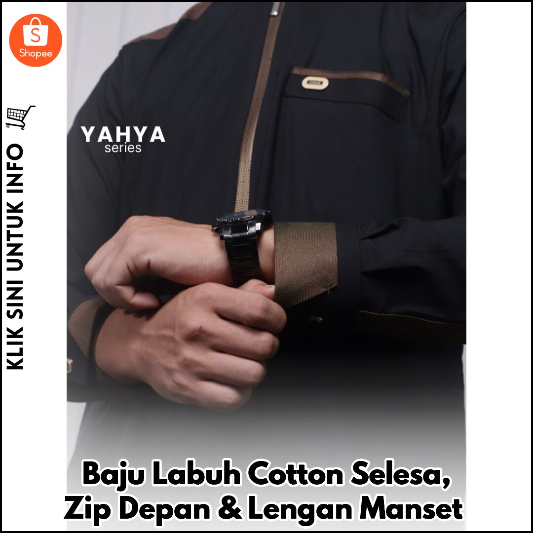 Jubah Hitam Original – Zip Depan & Lengan Cuff