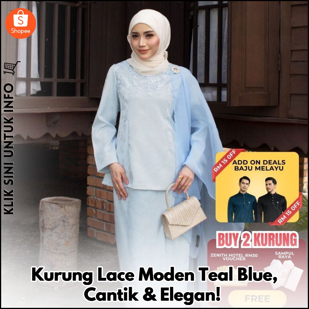 Kurung Lace Moden Teal Blue, Cantik & Elegan!