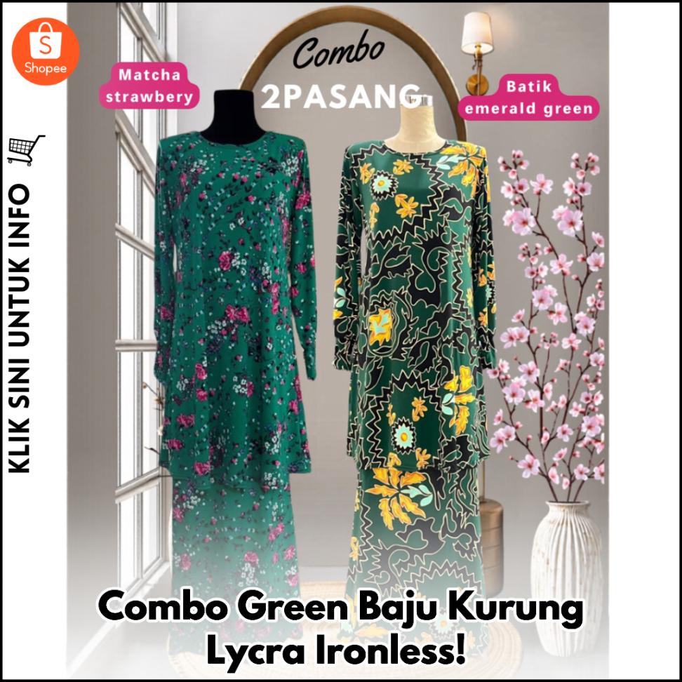 Combo Green Baju Kurung Lycra Ironless!