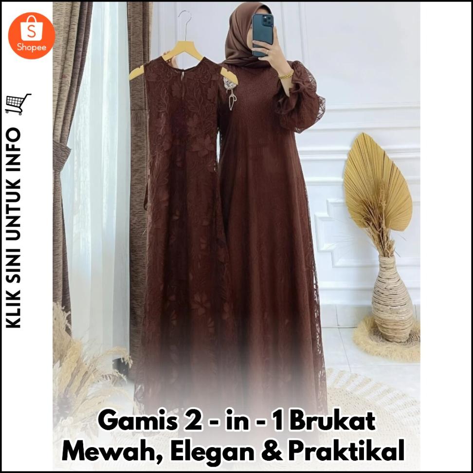 Gamis 2-in-1 Brukat Mewah, Elegan & Praktikal