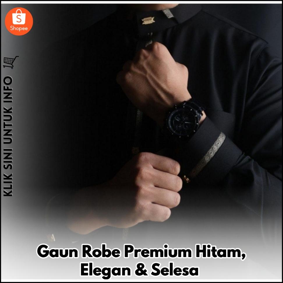 Gaun Robe Premium Hitam, Elegan & Selesa