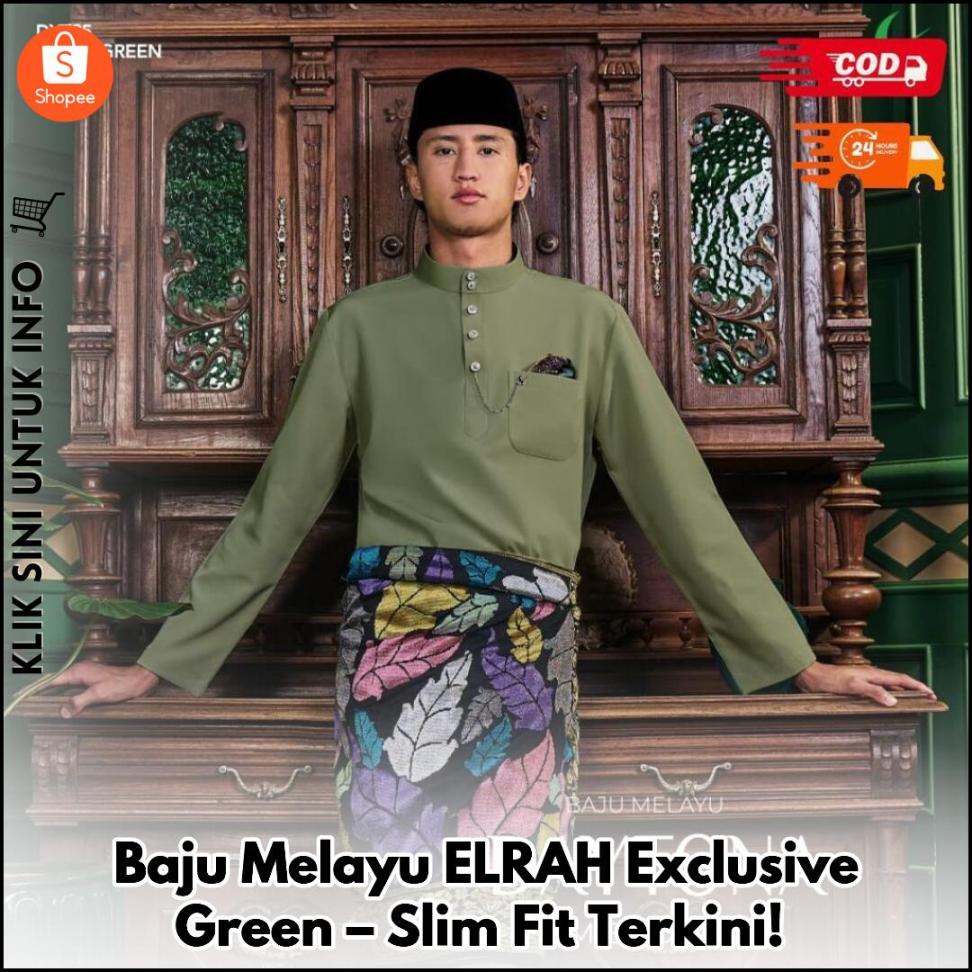 Baju Melayu ELRAH Exclusive Green – Slim Fit Terkini!