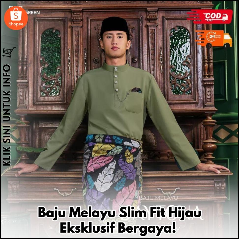 Baju Melayu Slim Fit Hijau Eksklusif Bergaya!