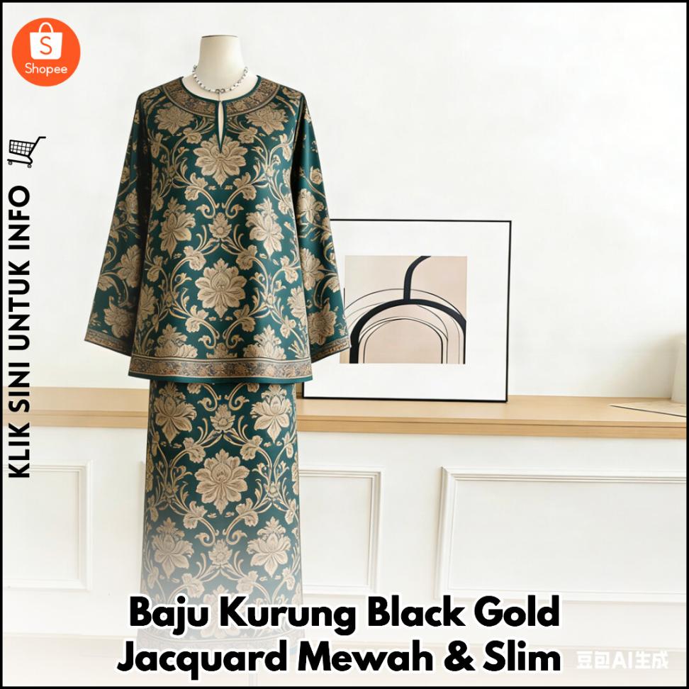 Baju Kurung Black Gold Jacquard Mewah & Slim