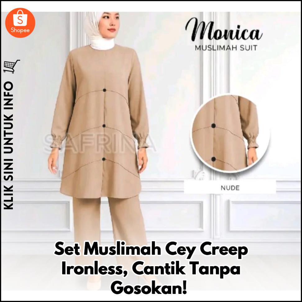 Set Muslimah Cey Creep Ironless, Cantik Tanpa Gosokan!