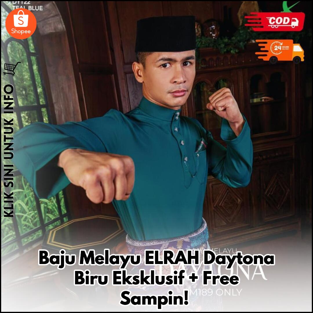 Baju Melayu ELRAH Daytona Biru Eksklusif + Free Sampin!