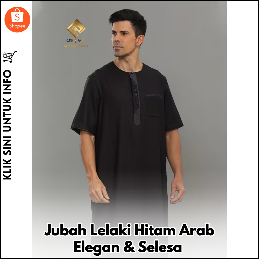 Jubah Lelaki Hitam Arab Elegan & Selesa