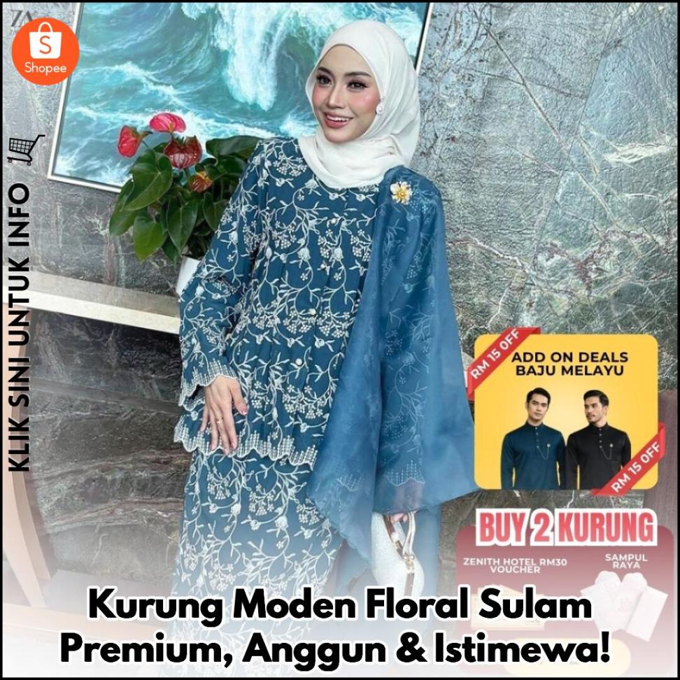 Kurung Moden Floral Sulam Premium, Anggun & Istimewa!