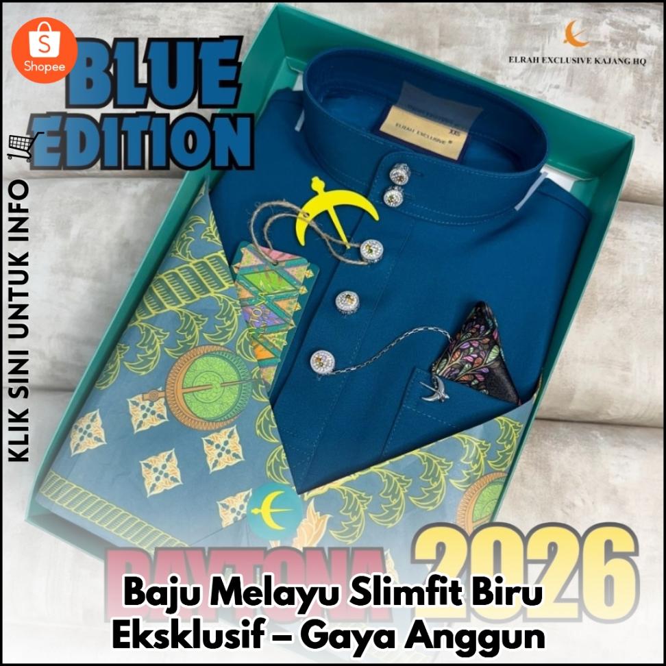 Baju Melayu Slimfit Biru Eksklusif – Gaya Anggun