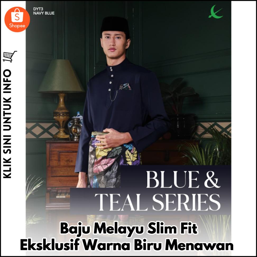 Baju Melayu Slim Fit Eksklusif Warna Biru Menawan