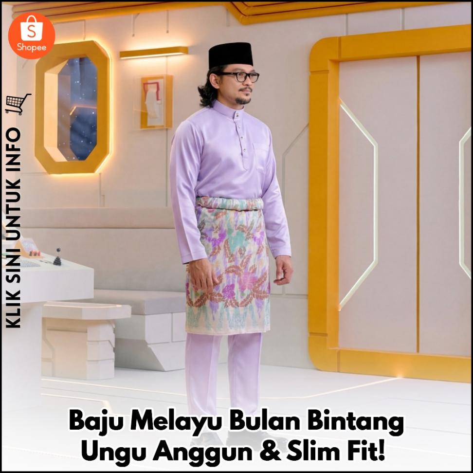 Baju Melayu Bulan Bintang Ungu Anggun & Slim Fit!