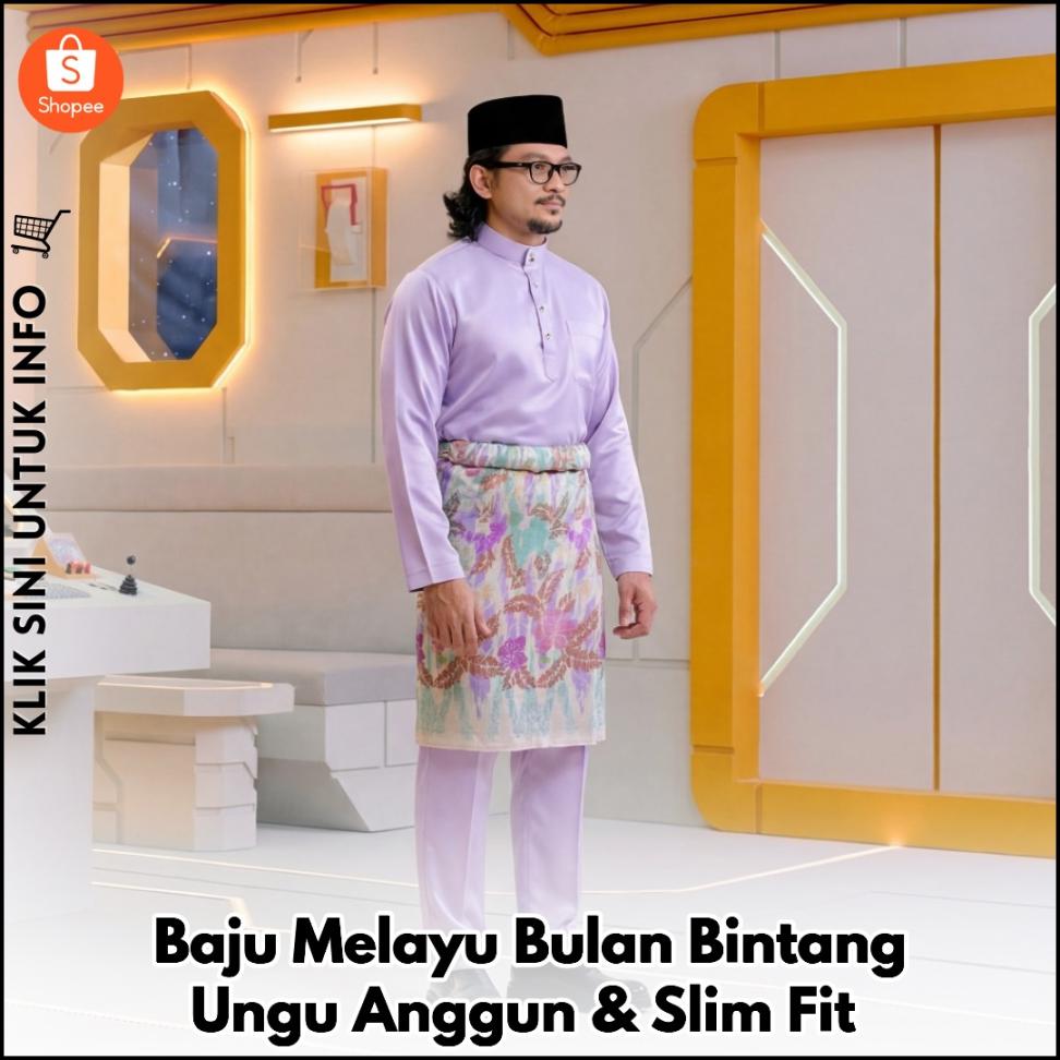 Baju Melayu Bulan Bintang Ungu Anggun & Slim Fit