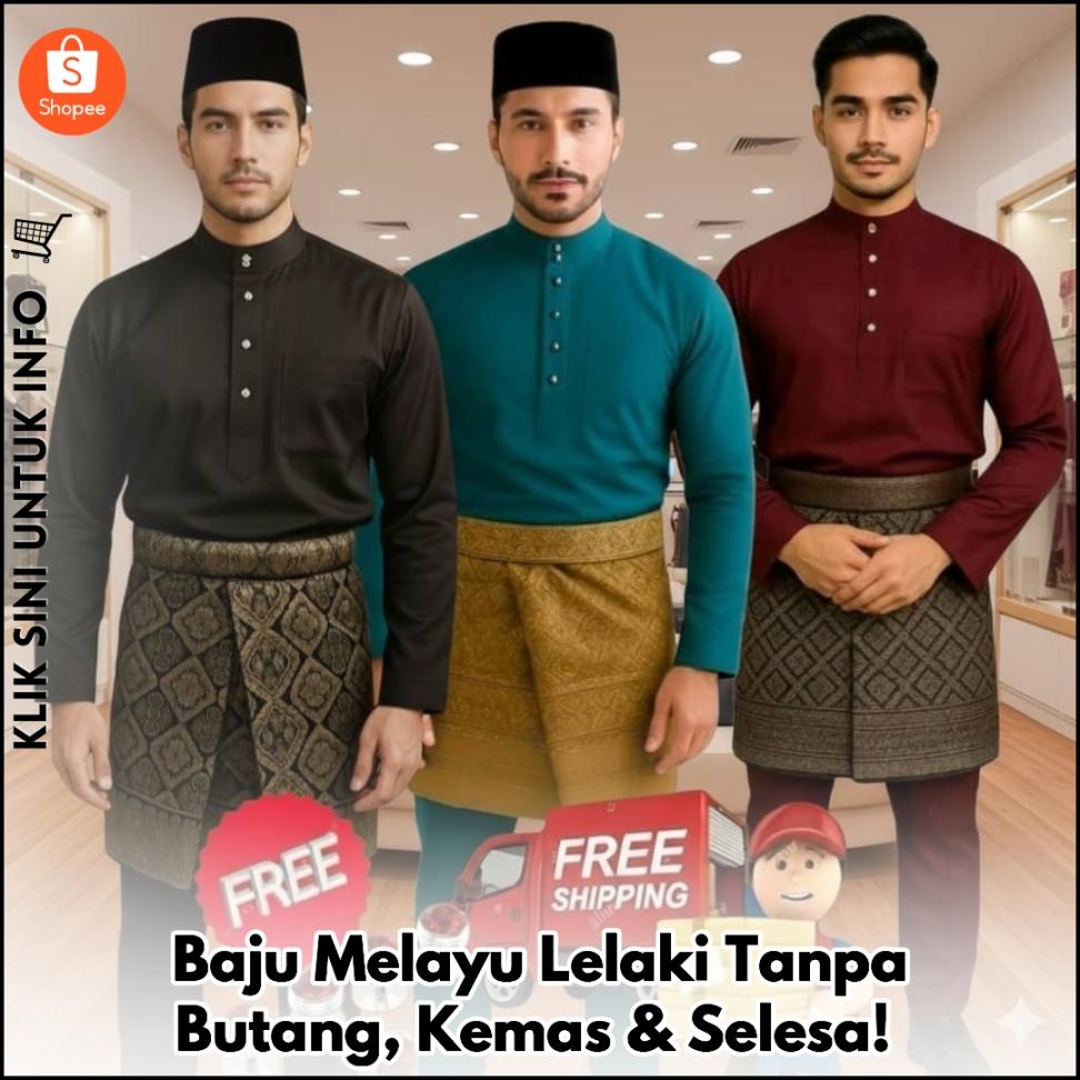 Baju Melayu Lelaki Tanpa Butang, Kemas & Selesa!