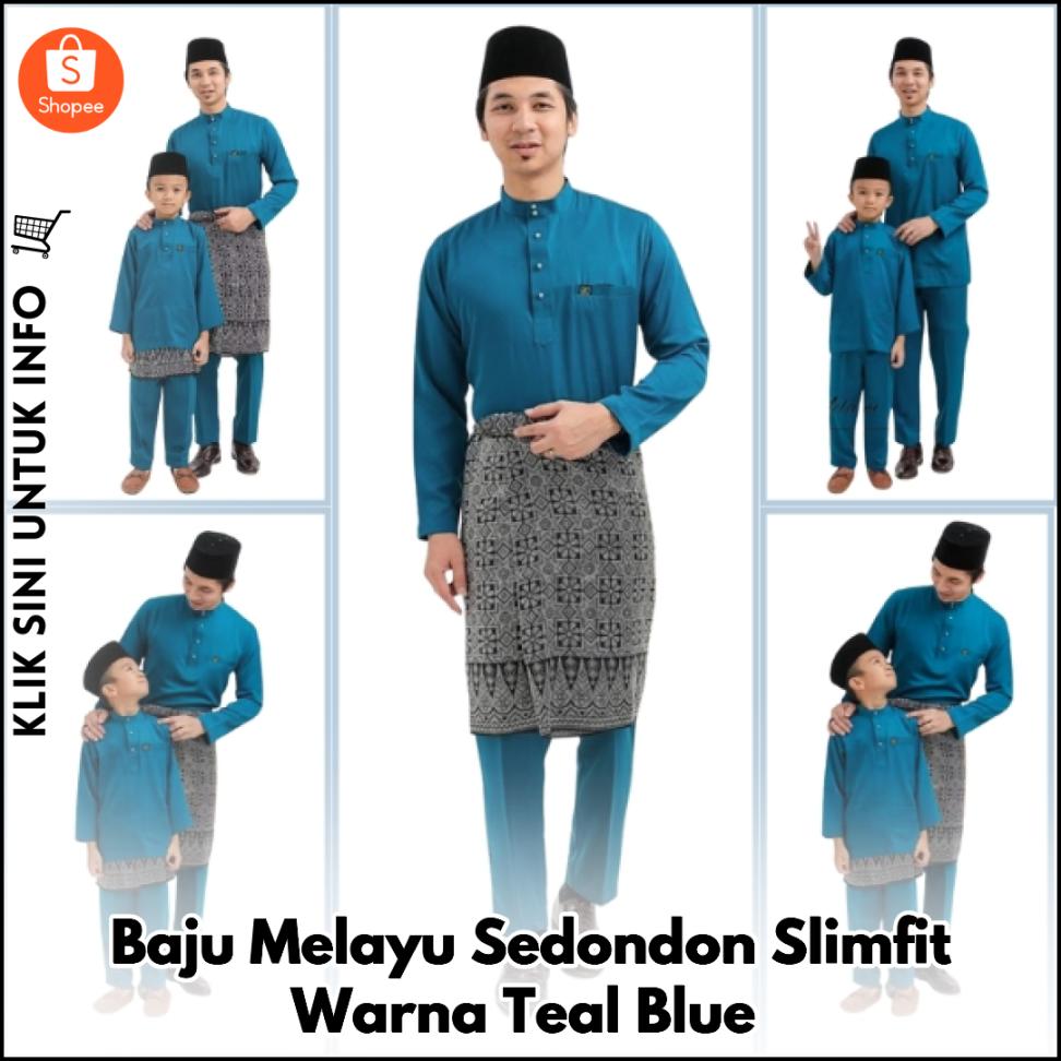 Baju Melayu Sedondon Slimfit Warna Teal Blue