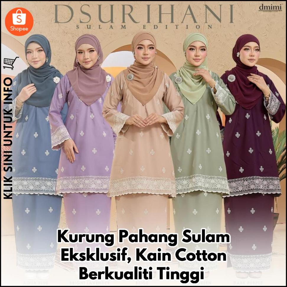 Kurung Pahang Sulam Eksklusif, Kain Cotton Berkualiti Tinggi