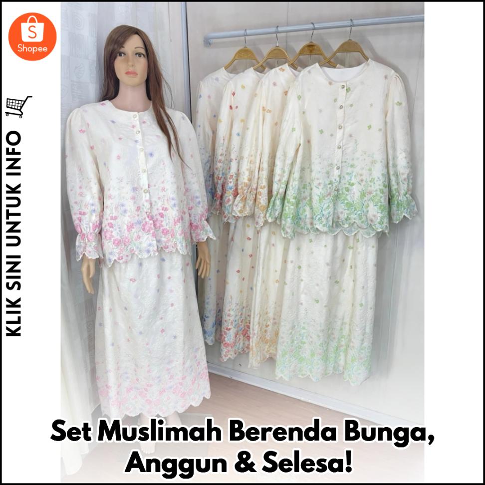 Set Muslimah Berenda Bunga, Anggun & Selesa!