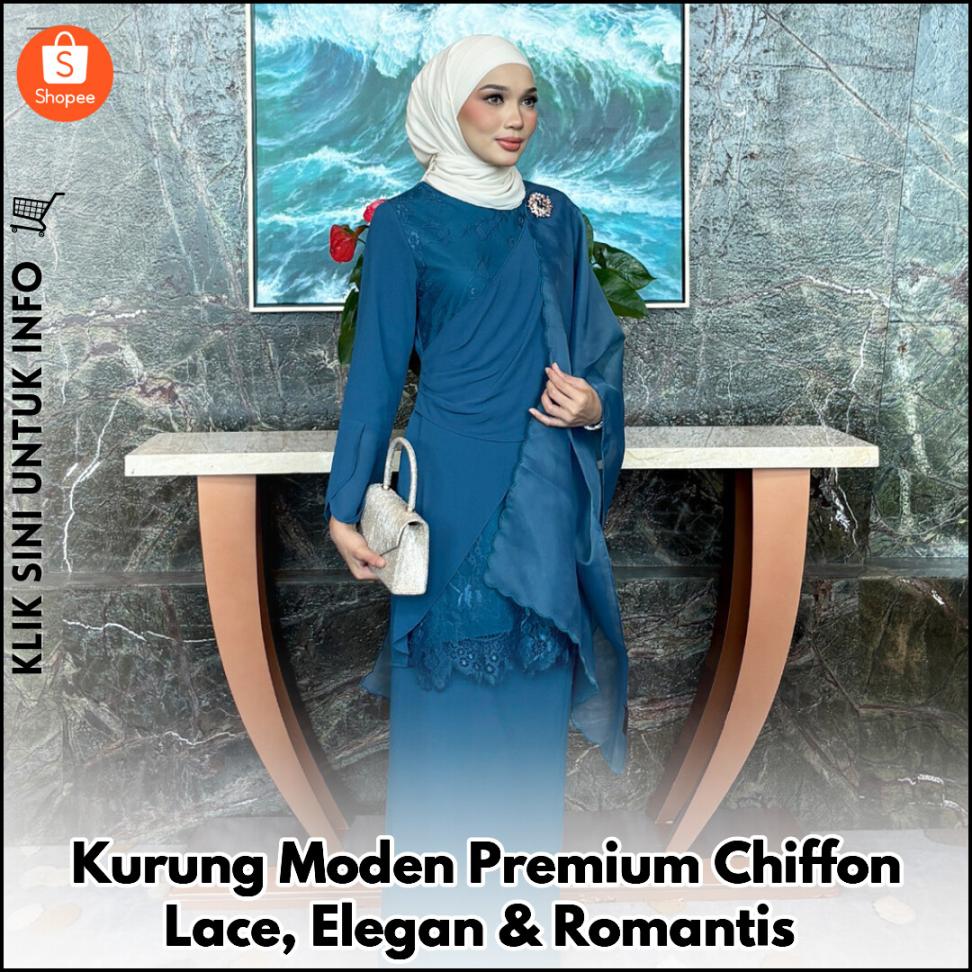 Kurung Moden Premium Chiffon Lace, Elegan & Romantis