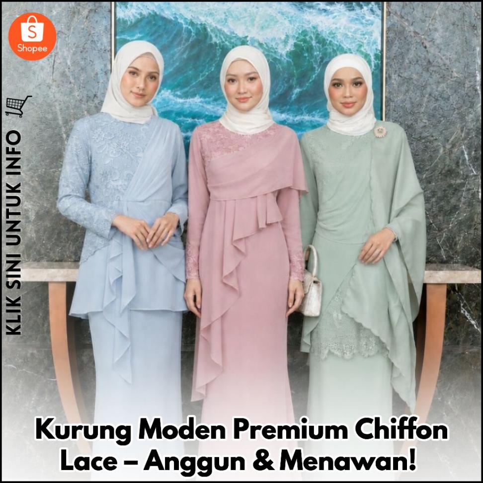 Kurung Moden Premium Chiffon Lace – Anggun & Menawan!