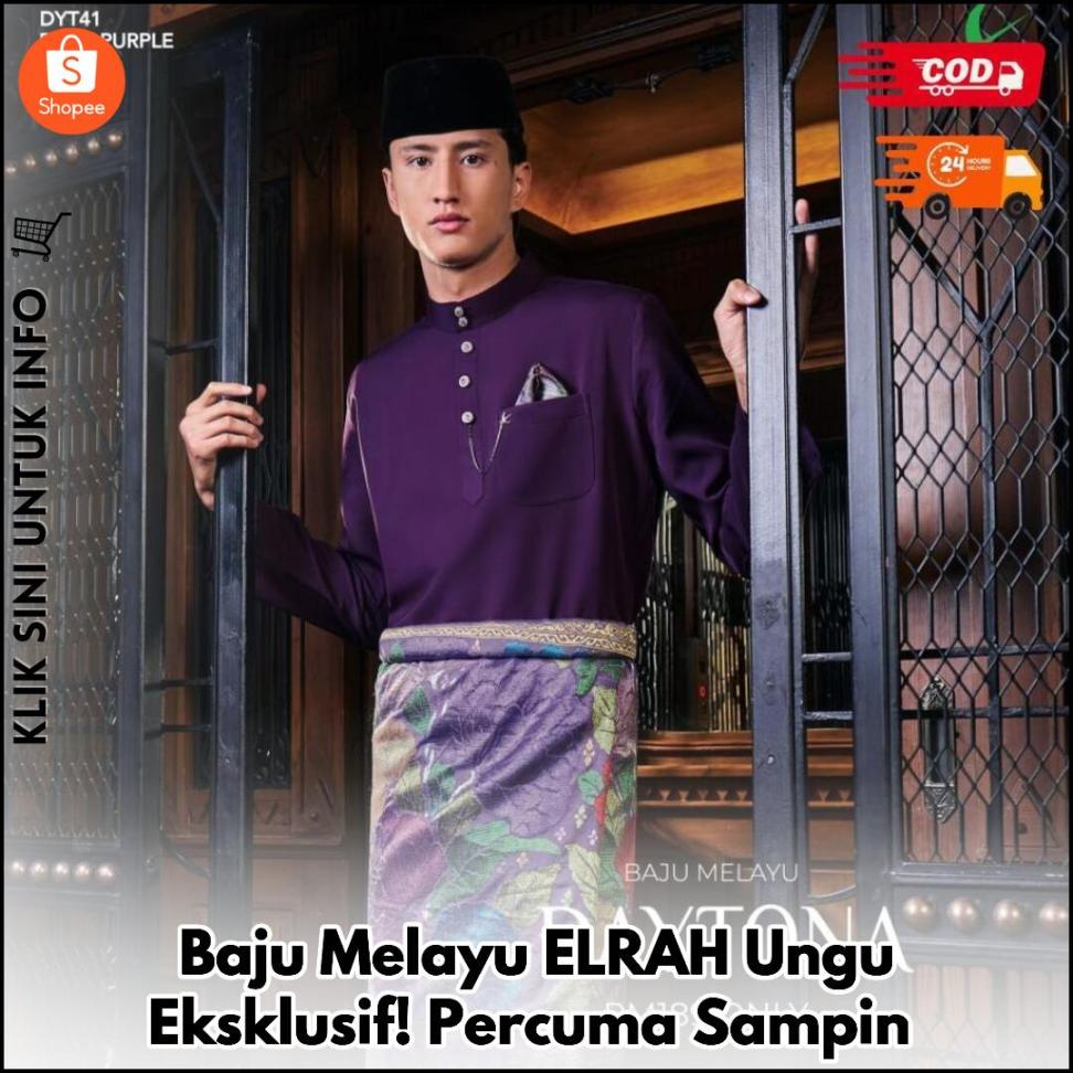 Baju Melayu ELRAH Ungu Eksklusif! Percuma Sampin
