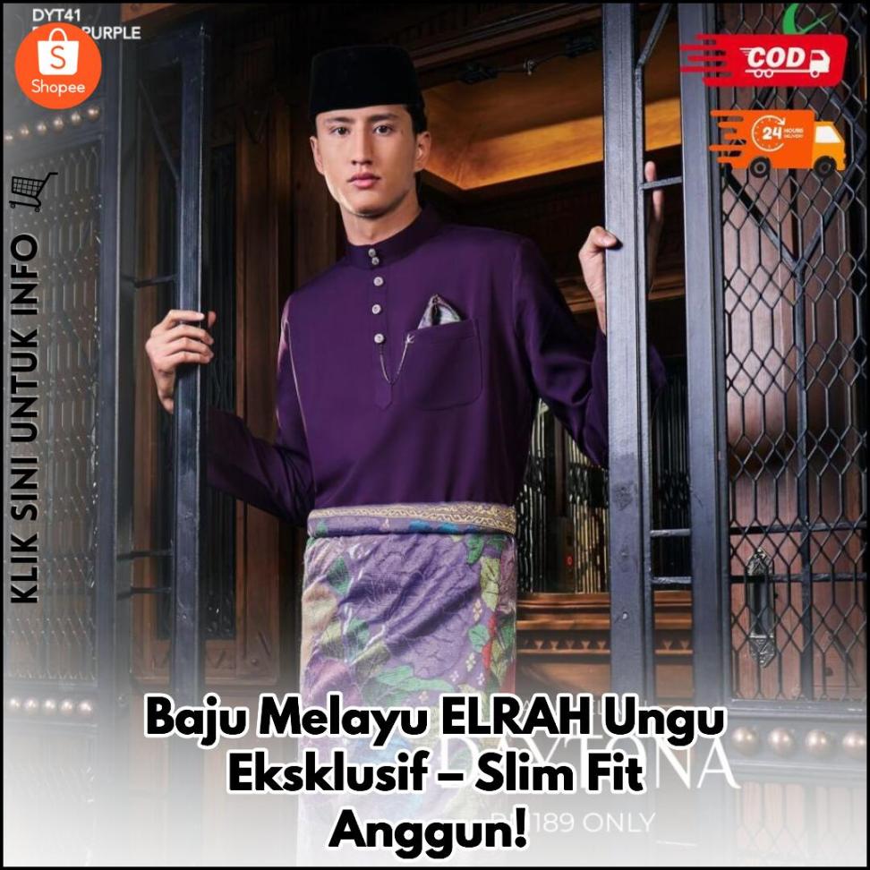 Baju Melayu ELRAH Ungu Eksklusif – Slim Fit Anggun!