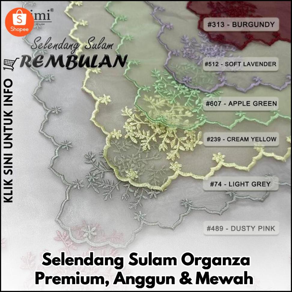 Selendang Sulam Organza Premium, Anggun & Mewah