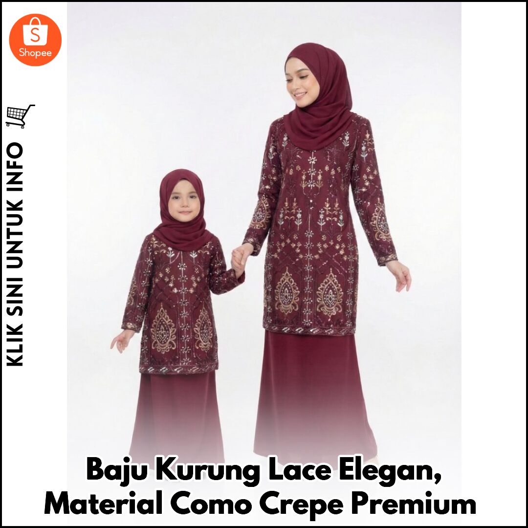 Baju Kurung Lace Elegan, Material Como Crepe Premium