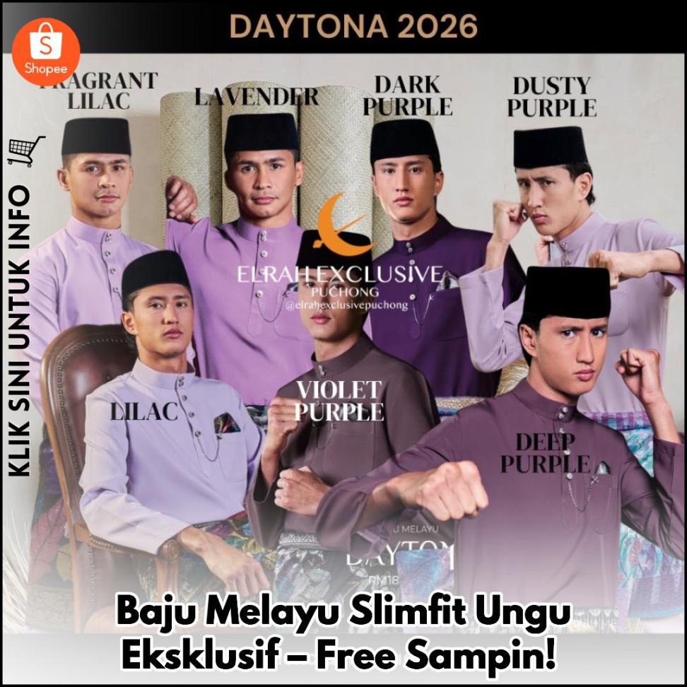 Baju Melayu Slimfit Ungu Eksklusif – Free Sampin!