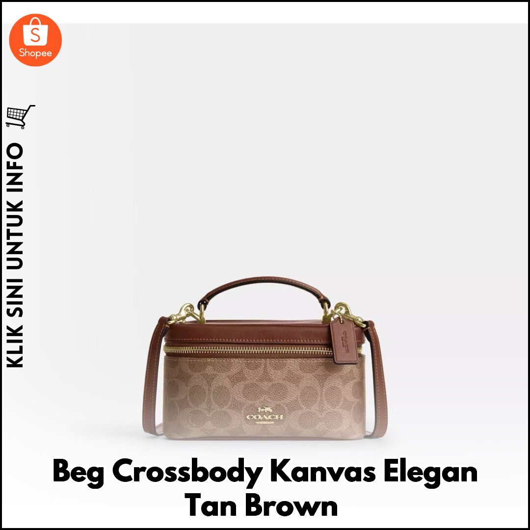 Beg Crossbody Kanvas Elegan Tan Brown