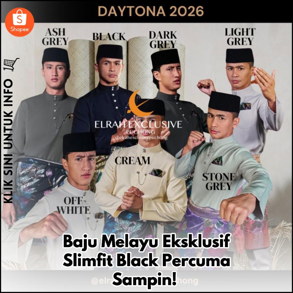 Baju Melayu Eksklusif Slimfit Black Percuma Sampin!