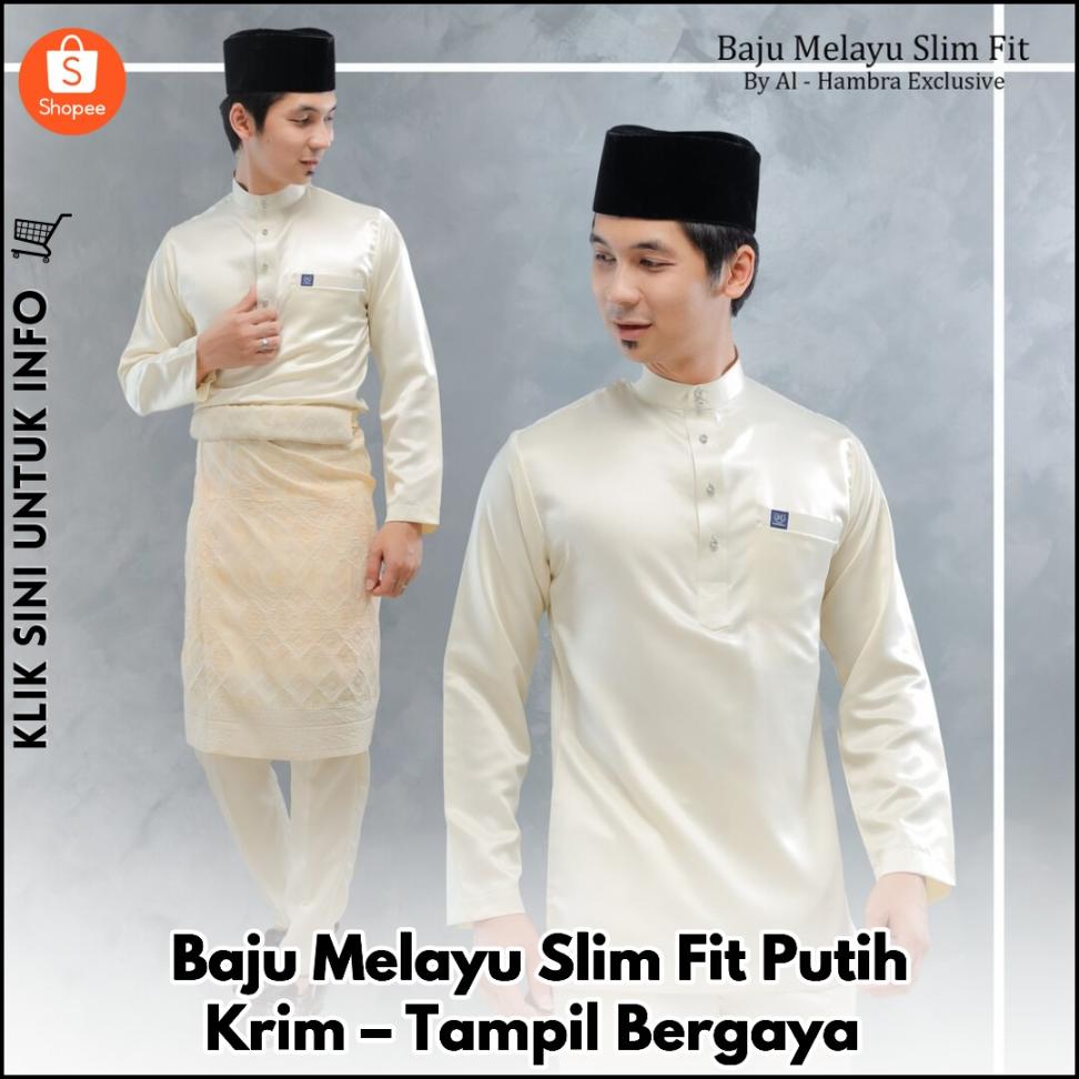 Baju Melayu Slim Fit Putih Krim – Tampil Bergaya