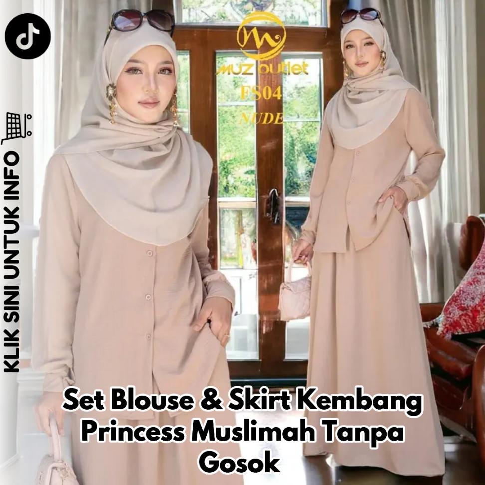 Set Blouse & Skirt Kembang Princess Muslimah Tanpa Gosok