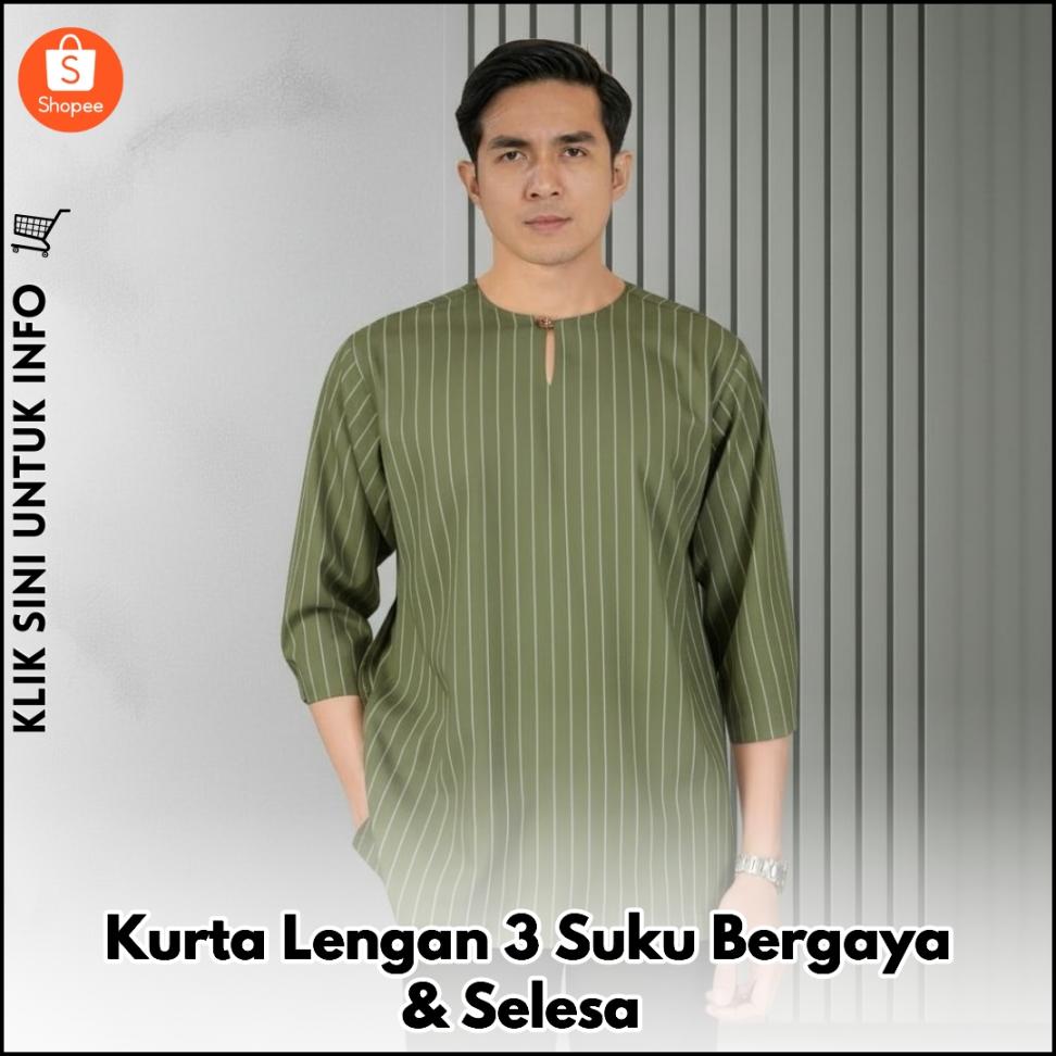 Kurta Lengan 3 Suku Bergaya & Selesa