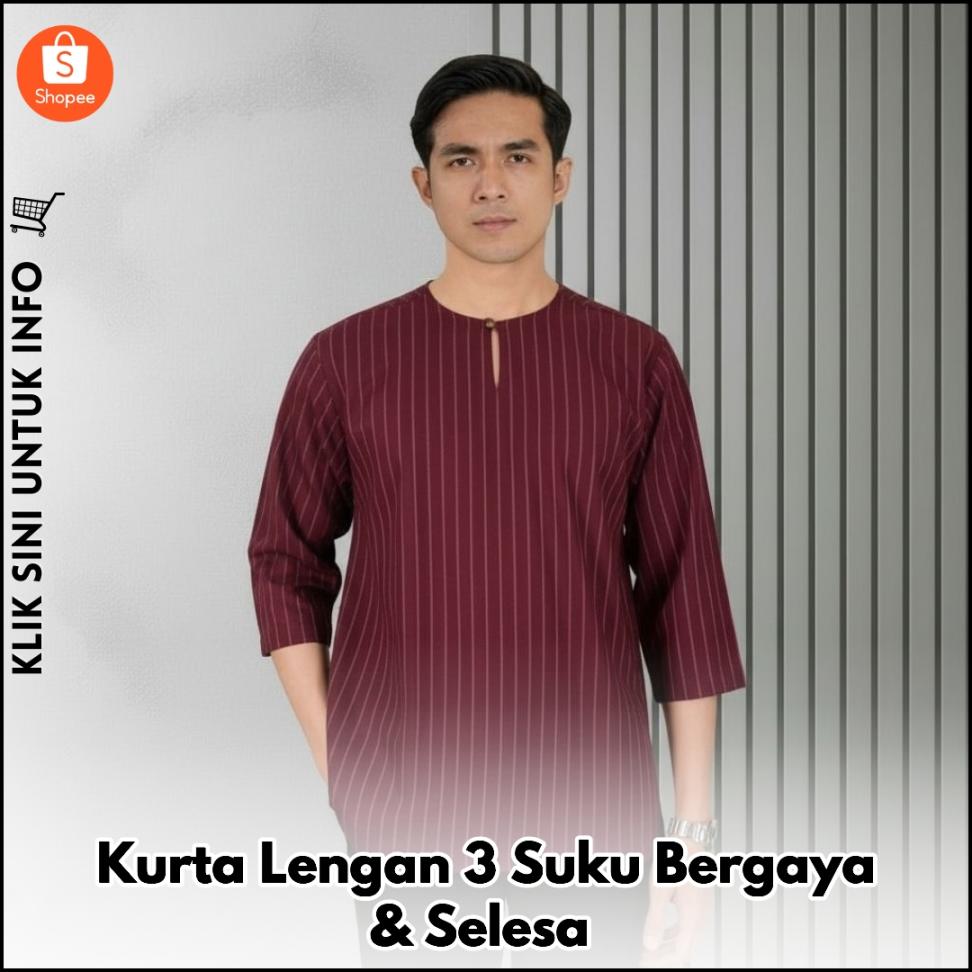 Kurta Lengan 3 Suku Bergaya & Selesa